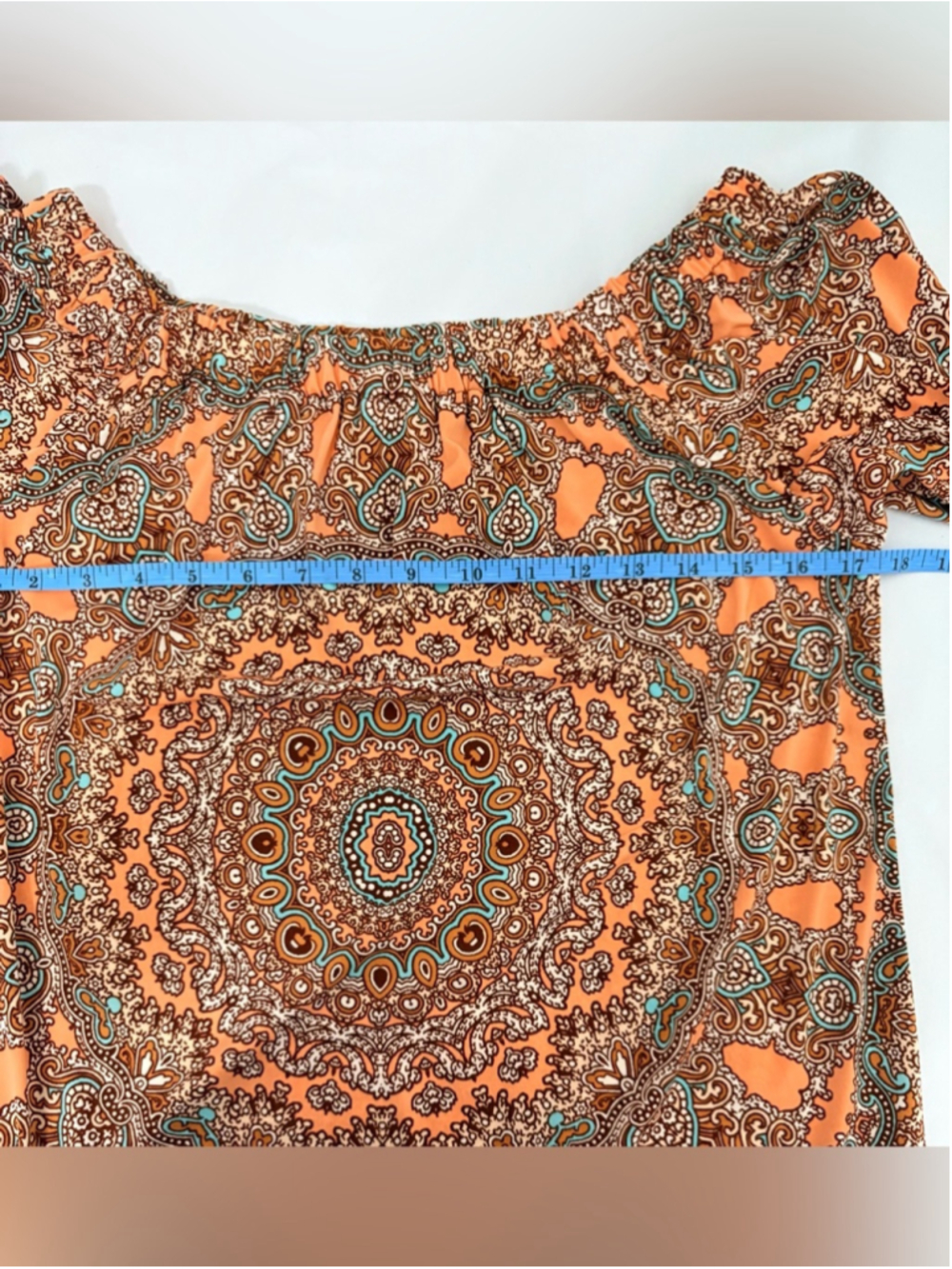 Tacera Off Shoulder Paisley Medallion Dress Sz S Peach Boho EUC - Picture 10 of 11